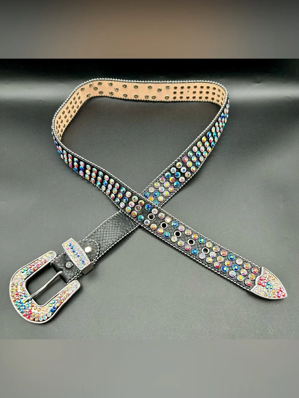 MAJESTIK  “Prodigy”  Leather Belt Colorful - Rhinestone . Size L